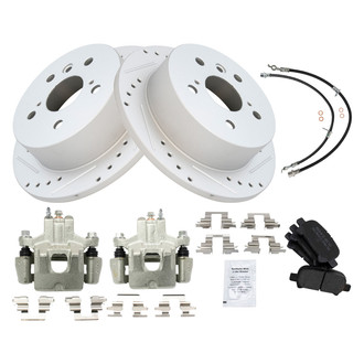 TRQ® - Performance Semi-Metallic Rear Brake Kit with Calipers and Hoses