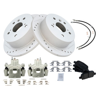 TRQ® - Performance Ceramic Rear Brake Kit with Calipers and Hoses