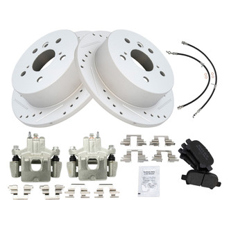TRQ® - Performance Semi-Metallic Rear Brake Kit with Calipers and Hoses