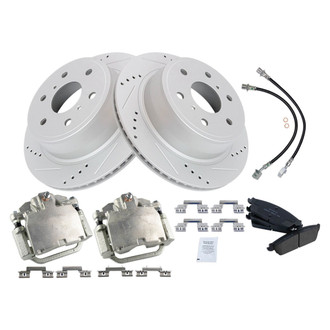TRQ® - Performance Ceramic Rear Brake Kit with Calipers and Hoses