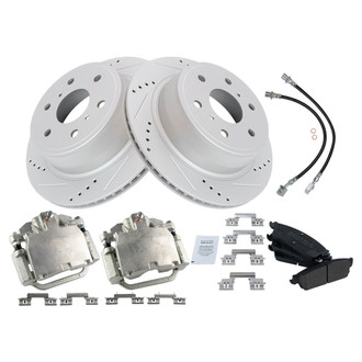 TRQ® - Performance Semi-Metallic Rear Brake Kit with Calipers and Hoses