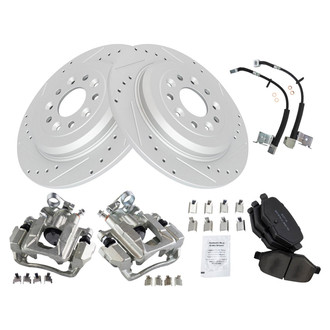 TRQ® - Performance Semi-Metallic Rear Brake Kit with Calipers and Hoses