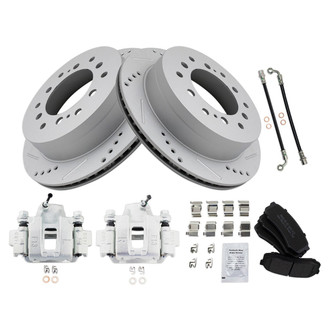 TRQ® - Performance Semi-Metallic Rear Brake Kit with Calipers and Hoses