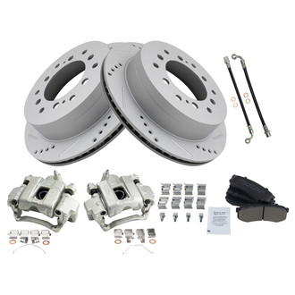 TRQ® - Performance Ceramic Rear Brake Kit with Calipers and Hoses