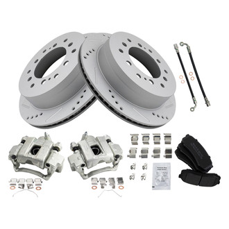 TRQ® - Performance Semi-Metallic Rear Brake Kit with Calipers and Hoses