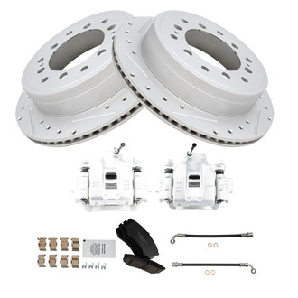 TRQ® - Performance Ceramic Rear Brake Kit with Calipers and Hoses