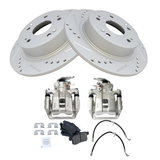 TRQ® - Performance Ceramic Rear Brake Kit with Calipers and Hoses