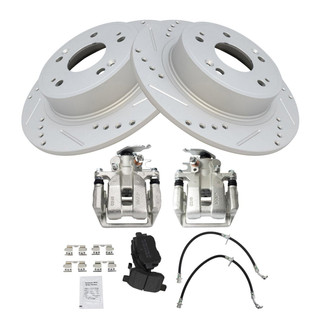 TRQ® - Performance Semi-Metallic Rear Brake Kit with Calipers and Hoses