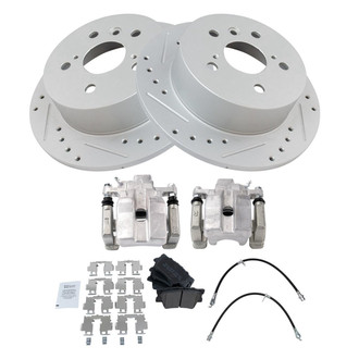 TRQ® BKA58443 - Performance Semi-Metallic Rear Brake Kit with Calipers and Hoses