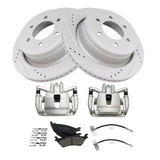 TRQ® - Performance Ceramic Rear Brake Kit with Calipers and Hoses