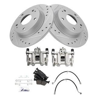 TRQ® - Performance Ceramic Rear Brake Kit with Calipers and Hoses