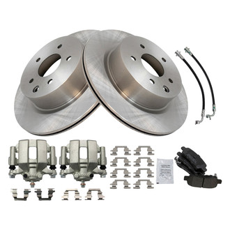 TRQ® - Performance Semi-Metallic Rear Brake Kit with Calipers and Hoses