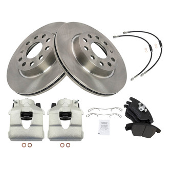 TRQ® - Front Disc Brake Kit with Semi-Metallic Pads, Calipers and Hoses