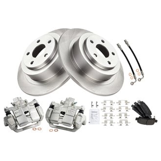 TRQ® - Performance Semi-Metallic Rear Brake Kit with Calipers and Hoses