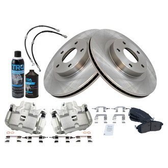 TRQ® - Performance Semi-Metallic Front Brake Kit with Calipers and Hoses