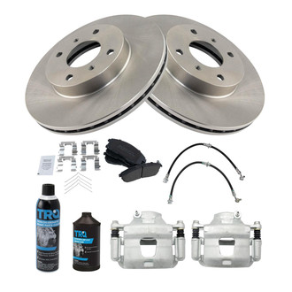 TRQ® - Performance Semi-Metallic Front Brake Kit with Calipers and Hoses