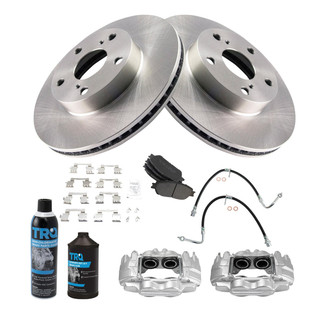 TRQ® - Performance Semi-Metallic Front Brake Kit with Calipers and Hoses