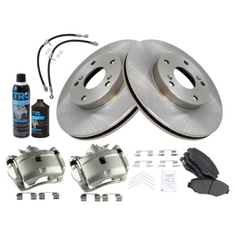 TRQ® - Performance Semi-Metallic Front Brake Kit with Calipers and Hoses