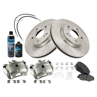 TRQ® - Front Disc Brake Kit with Semi-Metallic Pads, Calipers and Hoses
