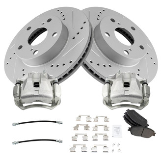TRQ® - Performance Semi-Metallic Front Brake Kit with Calipers and Hoses