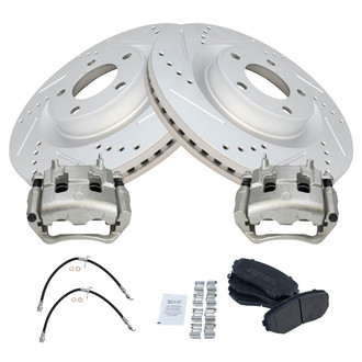 TRQ® - Performance Semi-Metallic Front Brake Kit with Calipers and Hoses