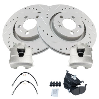 TRQ® - Performance Semi-Metallic Front Brake Kit with Calipers and Hoses