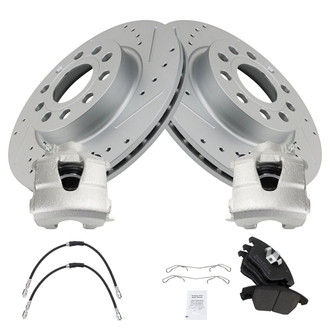 TRQ® - Performance Semi-Metallic Front Brake Kit with Calipers and Hoses