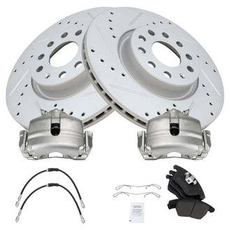 TRQ® - Performance Semi-Metallic Front Brake Kit with Calipers and Hoses