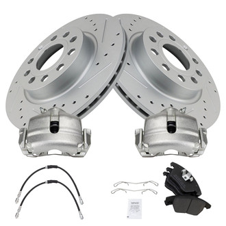 TRQ® - Performance Semi-Metallic Front Brake Kit with Calipers and Hoses