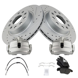 TRQ® - Performance Semi-Metallic Front Brake Kit with Calipers and Hoses