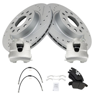 TRQ® - Performance Semi-Metallic Front Brake Kit with Calipers and Hoses