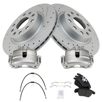 TRQ® - Performance Semi-Metallic Front Brake Kit with Calipers and Hoses