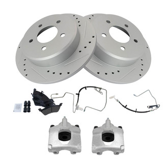 TRQ® - Performance Semi-Metallic Rear Brake Kit with Calipers and Hoses