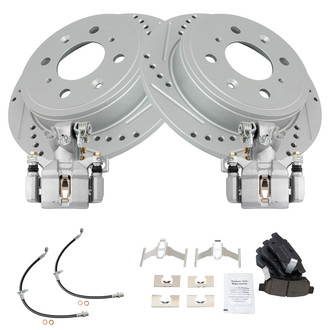 TRQ® - Performance Ceramic Rear Brake Kit with Calipers and Hoses