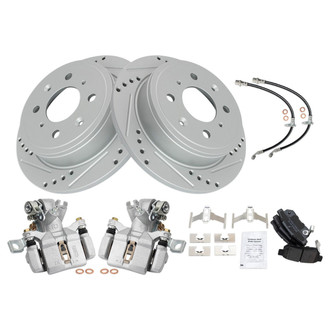 TRQ® - Performance Semi-Metallic Rear Brake Kit with Calipers and Hoses