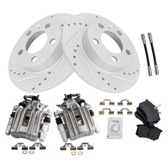 TRQ® - Performance Semi-Metallic Rear Brake Kit with Calipers and Hoses