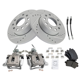 TRQ® - Performance Semi-Metallic Rear Brake Kit with Calipers and Hoses