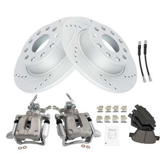 TRQ® - Performance Ceramic Rear Brake Kit with Calipers and Hoses
