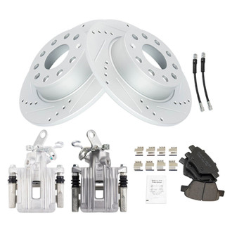 TRQ® - Performance Ceramic Rear Brake Kit with Calipers and Hoses