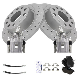 TRQ® - Performance Ceramic Rear Brake Kit with Calipers and Hoses