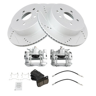TRQ® - Performance Ceramic Rear Brake Kit with Calipers and Hoses
