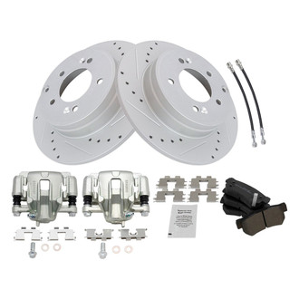 TRQ® BKA72502 - Performance Semi-Metallic Rear Brake Kit with Calipers and Hoses