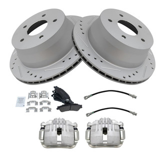 TRQ® - Performance Semi-Metallic Rear Brake Kit with Calipers and Hoses