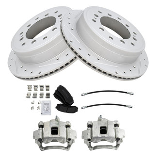 TRQ® - Performance Semi-Metallic Rear Brake Kit with Calipers and Hoses