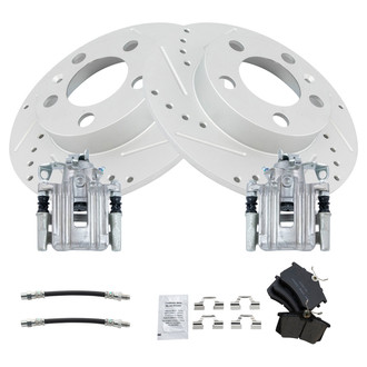 TRQ® - Performance Ceramic Rear Brake Kit with Calipers and Hoses