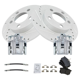 TRQ® - Performance Semi-Metallic Rear Brake Kit with Calipers and Hoses