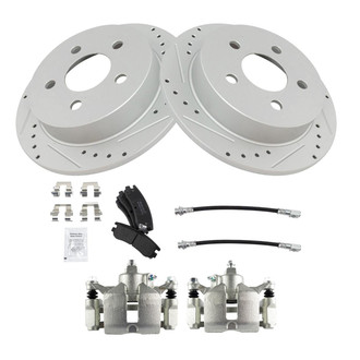 TRQ® - Performance Semi-Metallic Rear Brake Kit with Calipers and Hoses