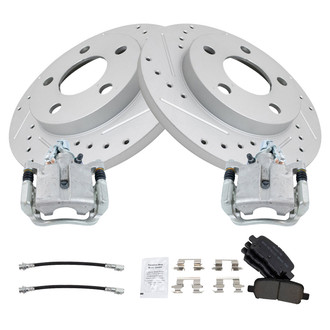 TRQ® - Performance Semi-Metallic Rear Brake Kit with Calipers and Hoses