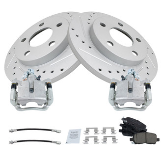 TRQ® - Performance Ceramic Rear Brake Kit with Calipers and Hoses