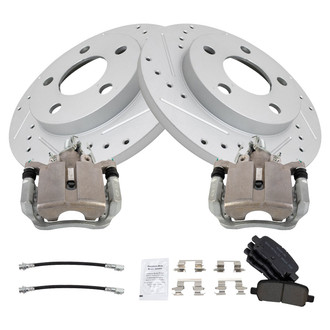 TRQ® - Performance Semi-Metallic Rear Brake Kit with Calipers and Hoses